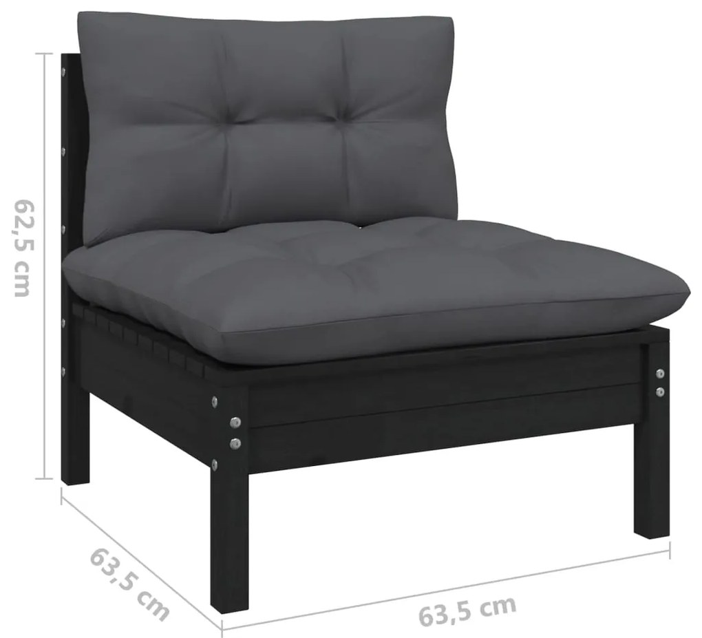 Set mobilier gradina cu perne, 7 piese, negru, lemn masiv pin Negru, 1