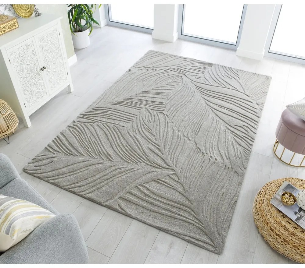 Covor din lână Flair Rugs Lino Leaf, 160 x 230 cm, gri