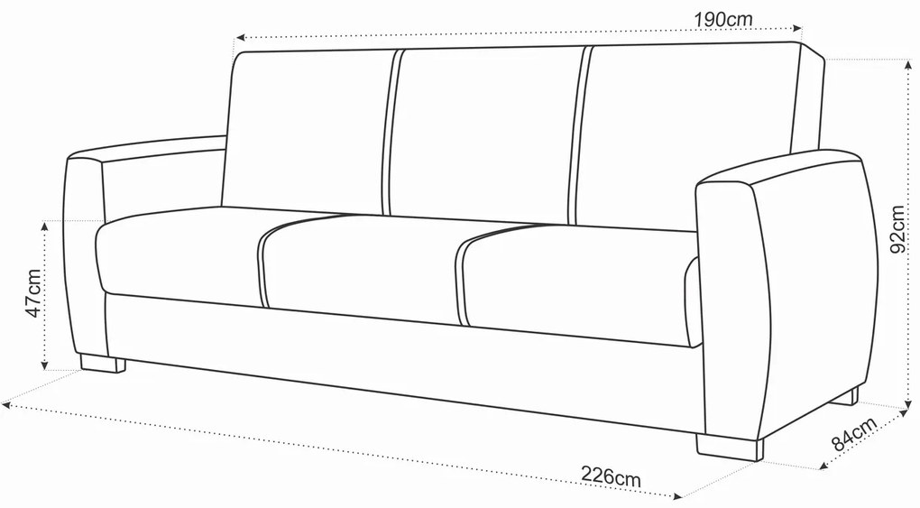 Canapea extensibila Oscar, 226x84x92 cm, 3 locuri, lada de depozitare, Gri deschis