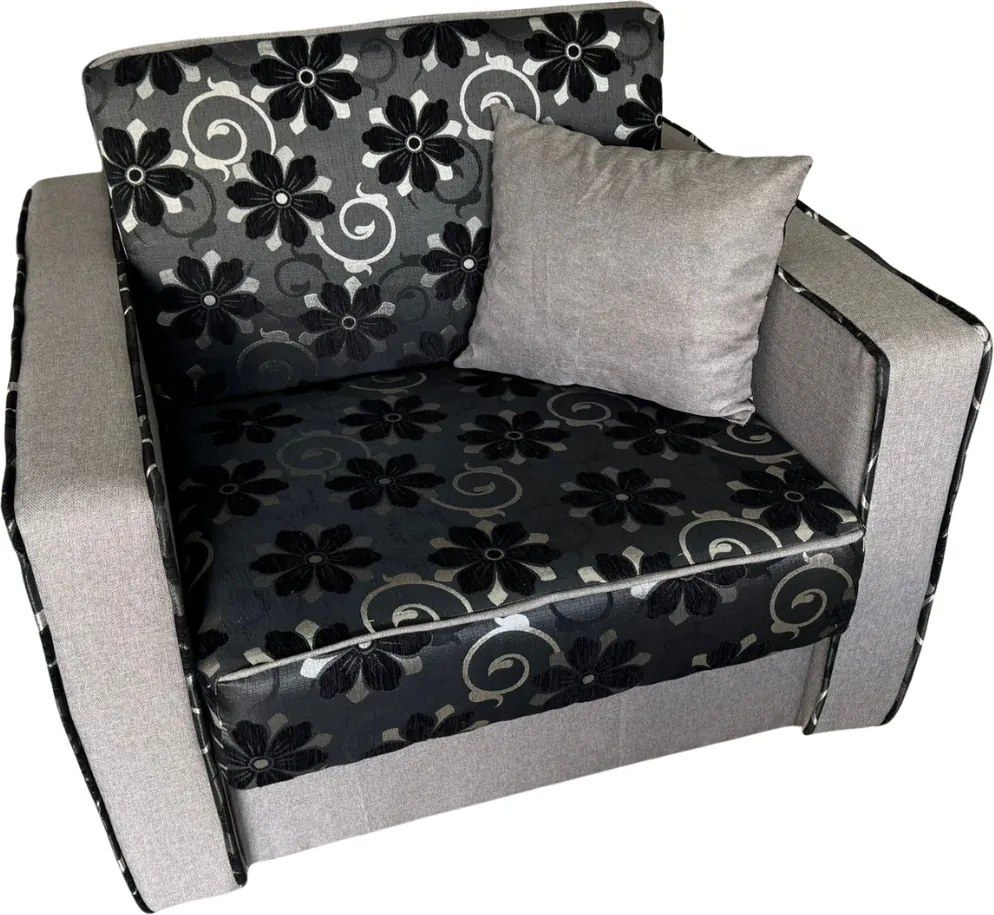 Fotoliu SAMY NEXT extensibil, cu lada de depozitare, stofa gri cu negru , 103x100x92 Stofa, Negru + Gri