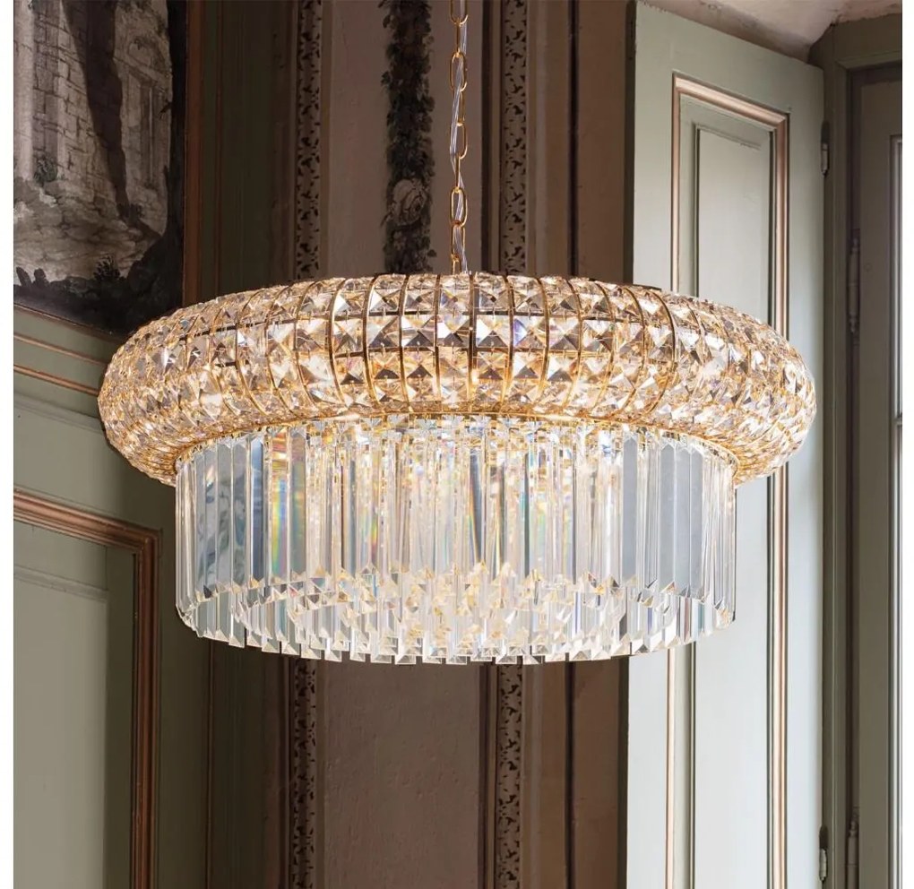 Lustră de cristal pe lanț Ideal Lux NABUCCO 16xE14/40W/230V d. 70 cm auriu