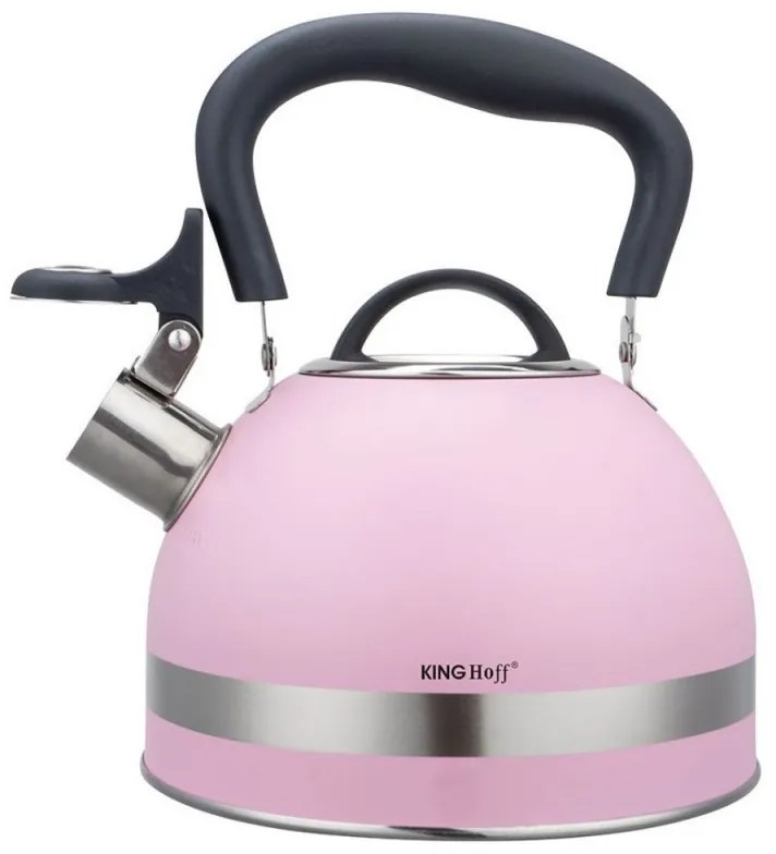 Ceainic cu fluier Kinghoff KH 1856, 1.8 l, Inductie, Maner izolat termic, Roz
