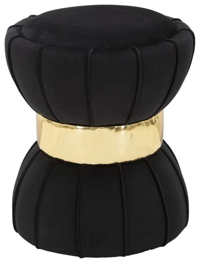 Taburet negru din catifea si lemn de Pin, Flower Mauro Ferretti