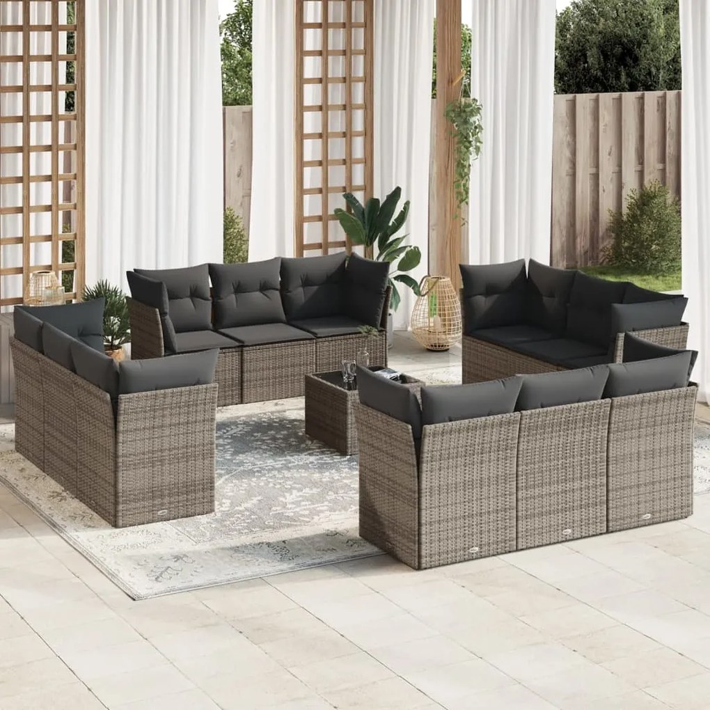 vidaXL Set mobilier de grădină cu perne, 13 piese, gri, poliratan