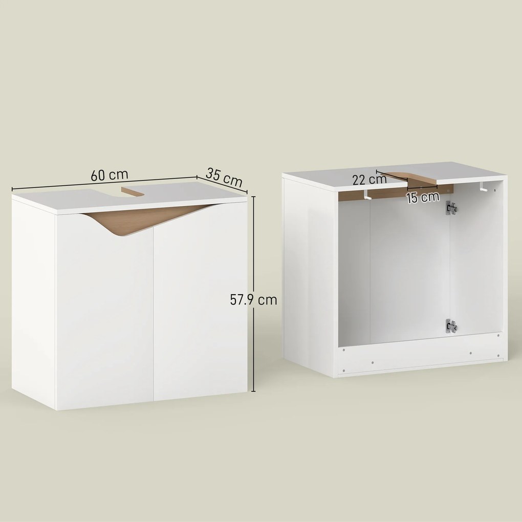 HOMCOM Dulap Sub Lavoar pentru Baie, Dulap de Depozitare cu Uși Soft-Close, pentru Lavoar fără Coloană, Alb | Aosom Romania