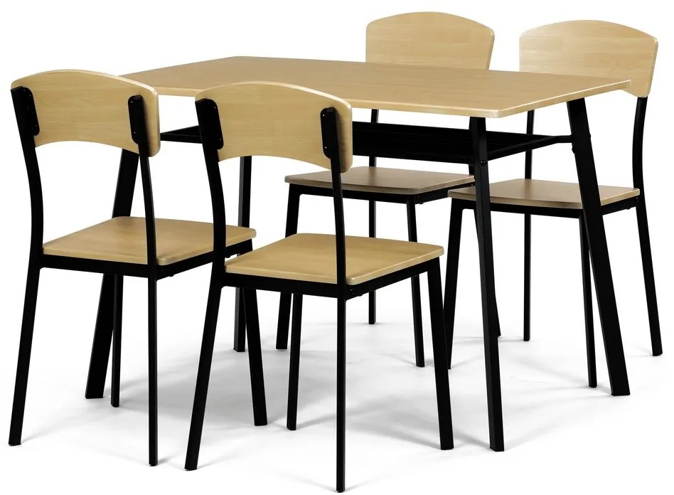Set de masă Industrial cu 4 scaune, 110 x 70 x 76cm, maro