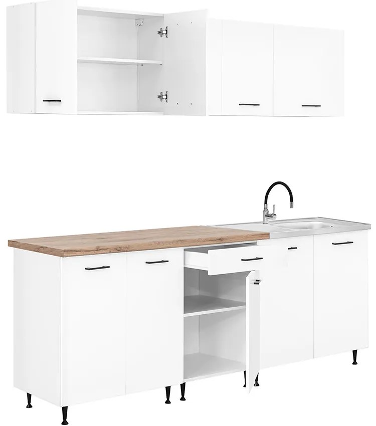 Dulap de bucătărie Primo 220 alb, blat de lucru din stejar charlestone