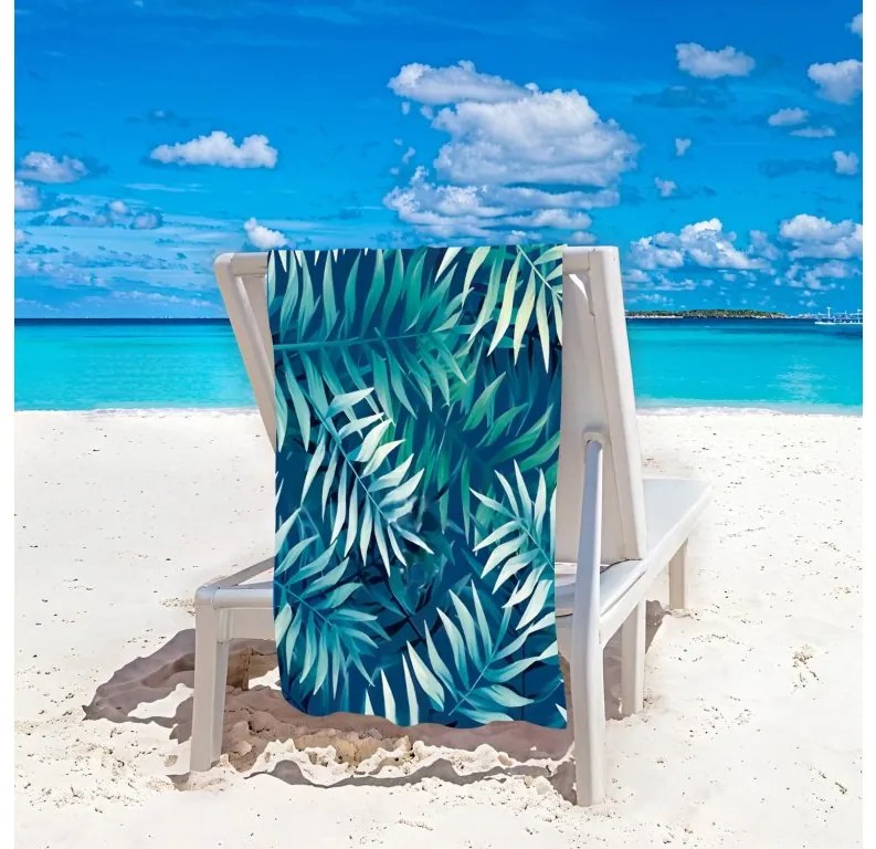 Set de plaja BORNEO – prosop 100×180 cm si poncho 80×145 cm, albastru inchis