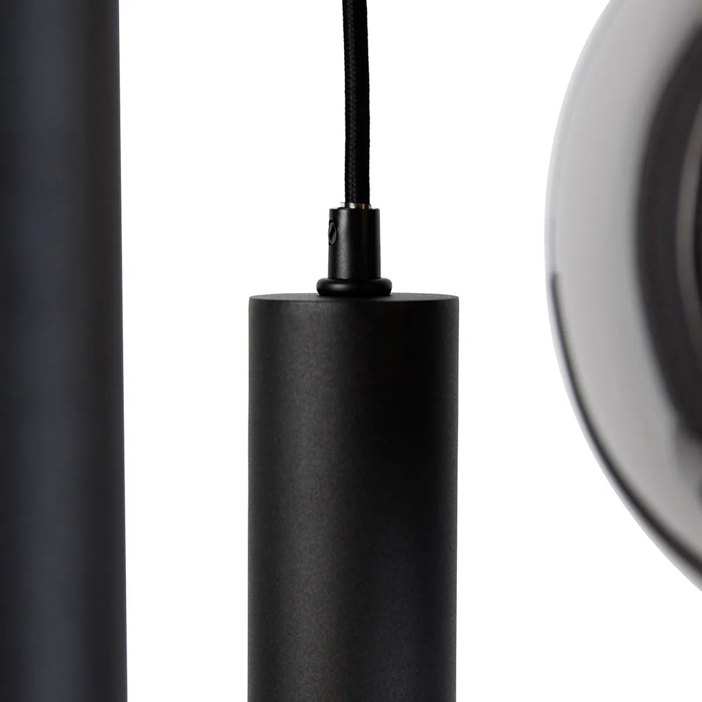 Lampă suspendată modernă neagră cu sticlă fumurie cu 3 lumini - Clayton