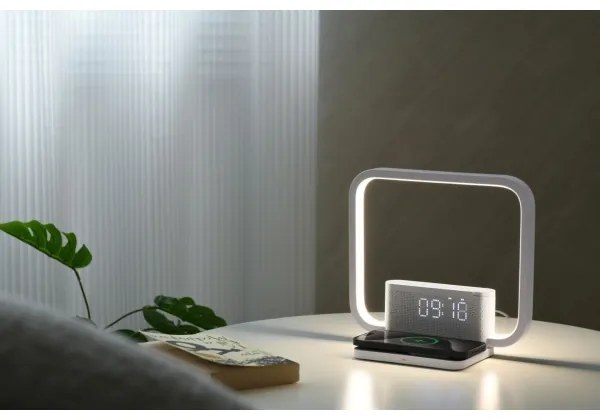 Lampă LED dimabilă de masă cu ceas deșteptător și încărcare Qi Immax 08994L 18W/230V alb