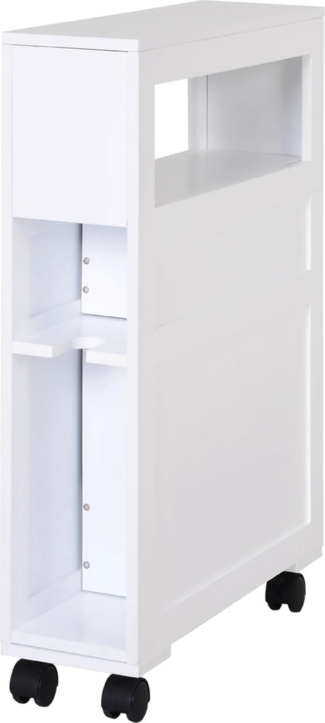 HOMCOM Mobilier Baie din Lemn, Rafturi și 2 Sertare, 16x52x66 cm, Design Modern, Alb | Aosom Romania
