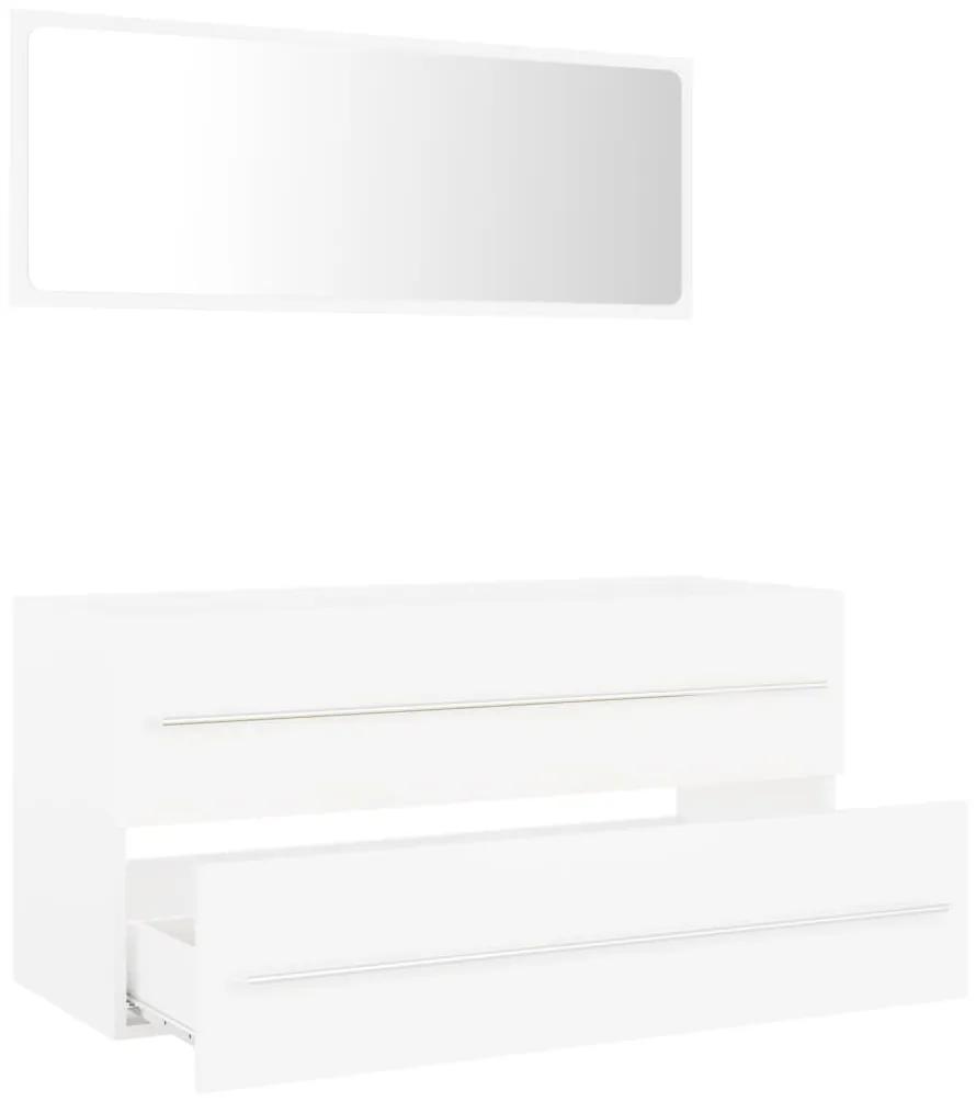 Set mobilier de baie, 2 piese, alb, PAL Alb, cu oglinda, 1