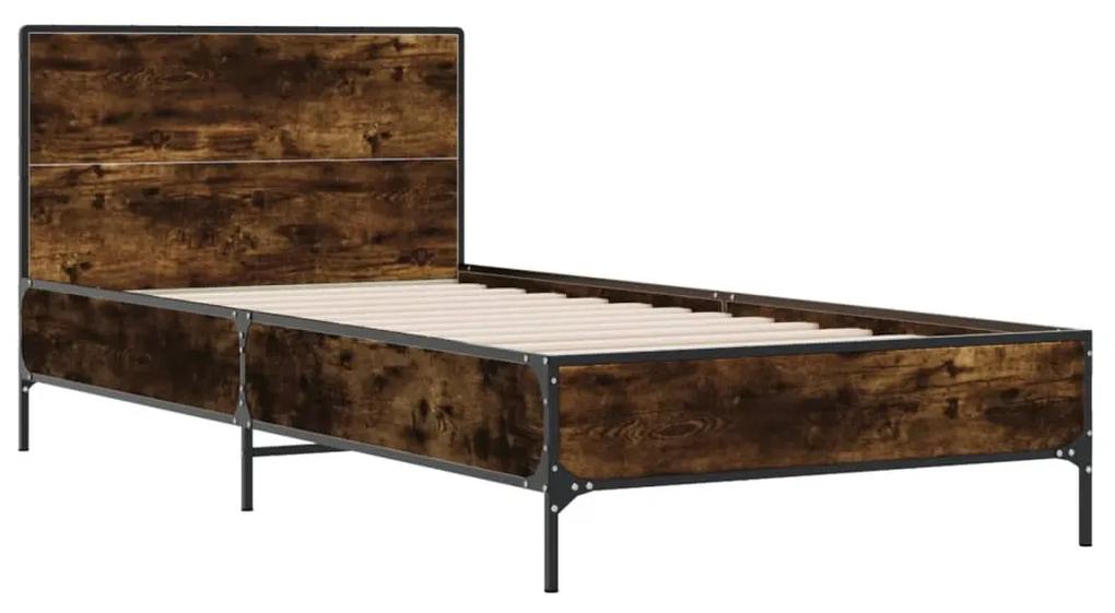 845564 vidaXL Cadru de pat, stejar fumuriu, 90x190cm, lemn prelucrat și metal