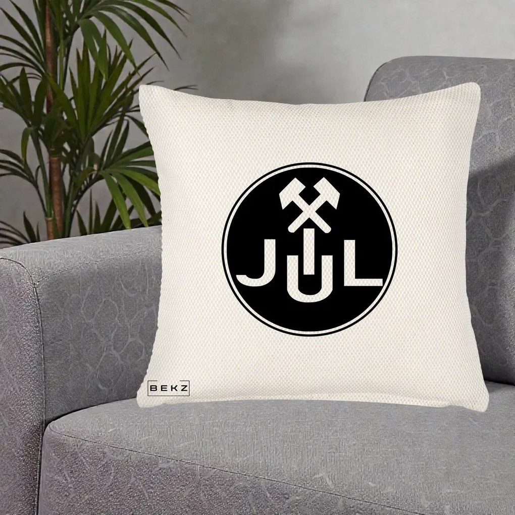 Perna Personalizata JUL Jiul Lupeni Fotbal, 40x40 cm, Crem Reliefat, Husa Detasabila, Perna Inclusa, BEKZ®