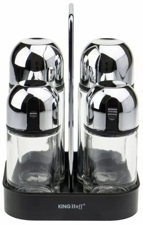 Set de dressing Kinghoff KH 1647, borcan Oliver, sare si piper, sticla, suport, negru
