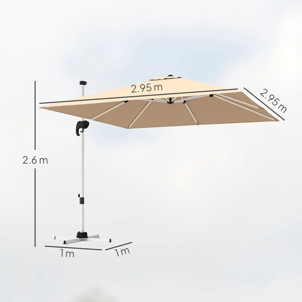 Outsunny Umbrelă Suspendată Înclinabilă cu Manivelă și Bază în Cruce, UPF50+, Kaki | Aosom Romania