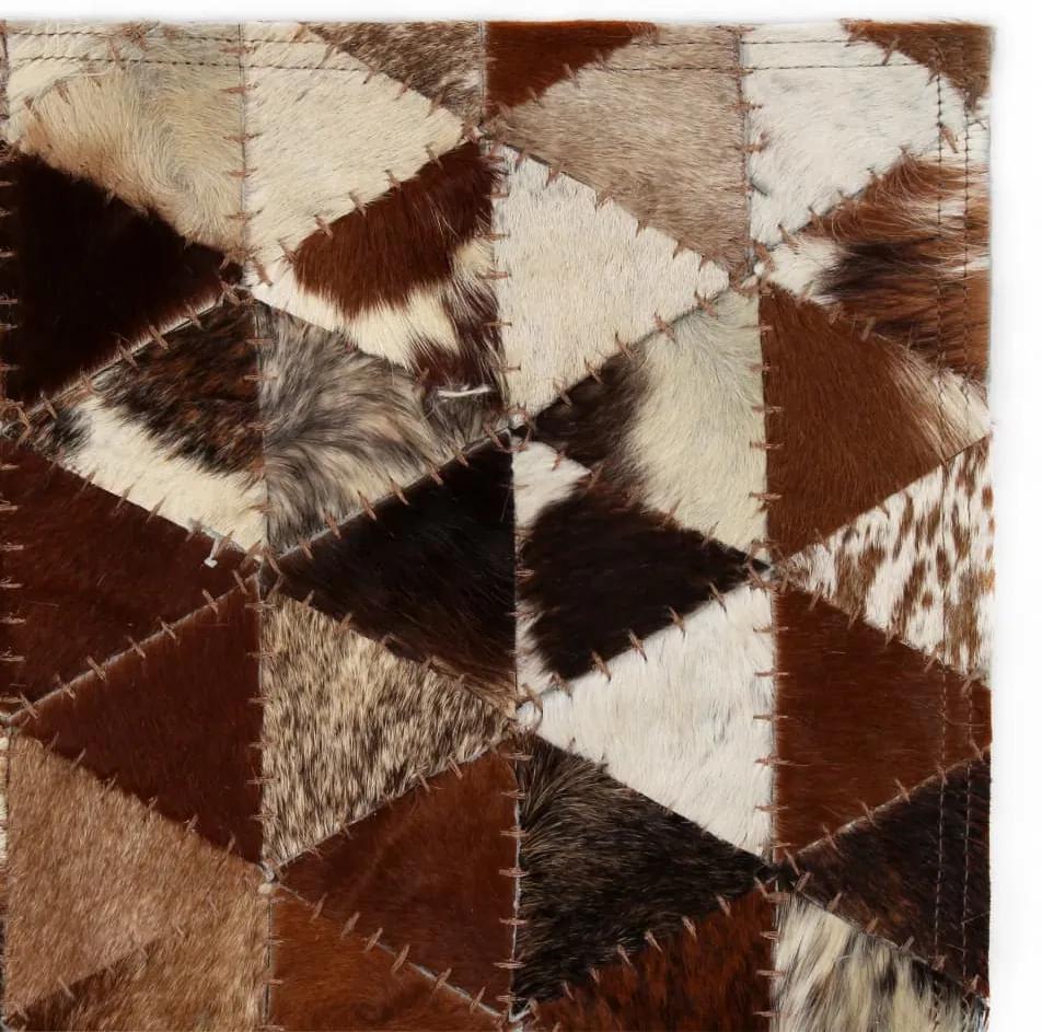 Covor piele naturala, mozaic, 120x170 cm Triunghiuri Maro alb maro si alb, 120 x 170 cm