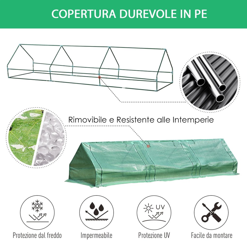 Outsunny Sera de gradina din Otel, sera pentru legume cu Invelis in Polietilen cu 3 Porti Verde 400x100x80cm | Aosom Romania