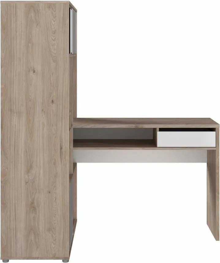 Birou de colt cu biblioteca in decor de stejar Jackson Hickory, EFREM PLUS