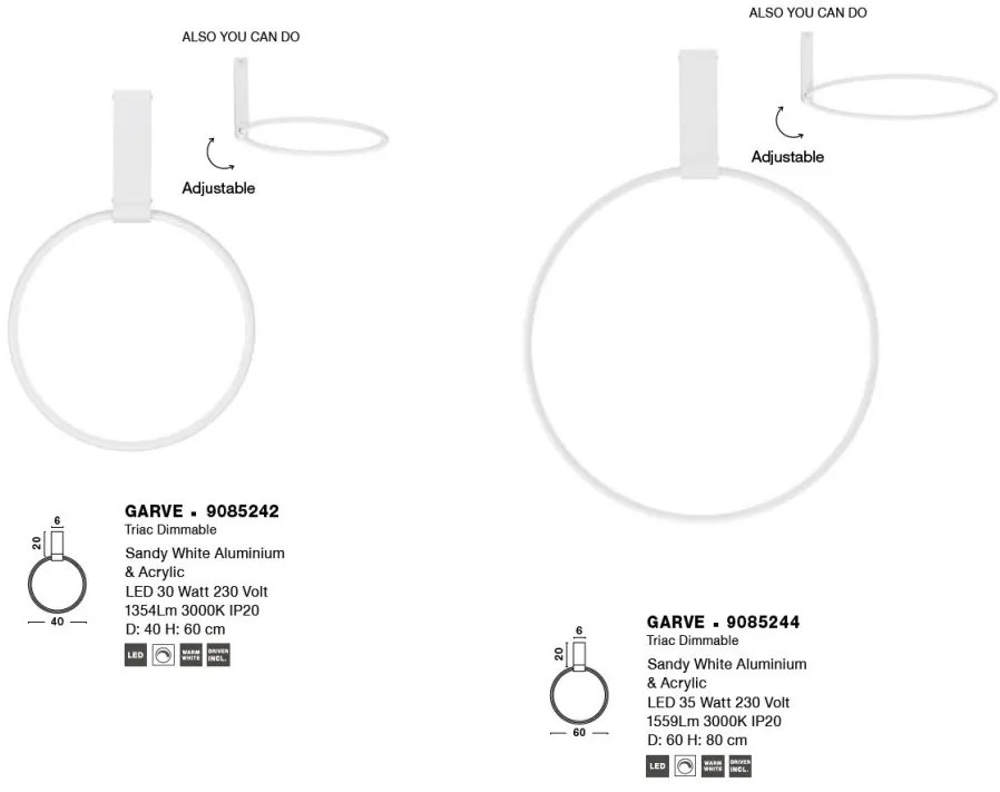 Lustra LED aplicata ajustabila GARVE alba 30W