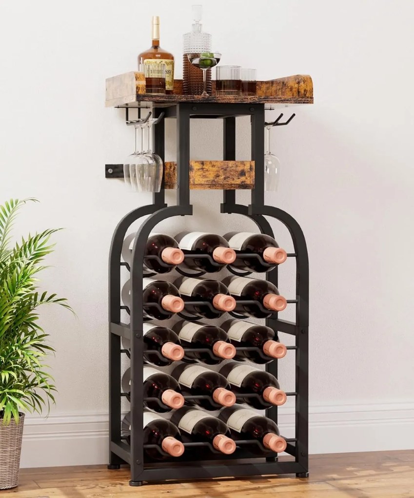 RVI201 - Rafturi Vin, 40 cm, depozitare vin, raft stil industrial, bucatarie, living, dining - Negru - Maro