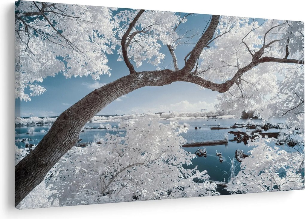 Tablou cu copac înzăpezit lângă apă (90x60 cm)