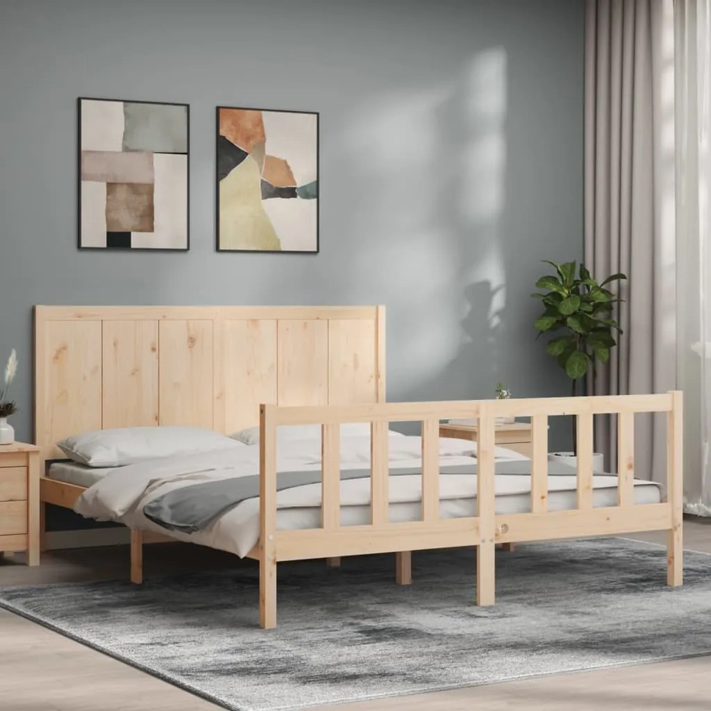 vidaXL Cadru de pat cu tăblie, king size, lemn masiv