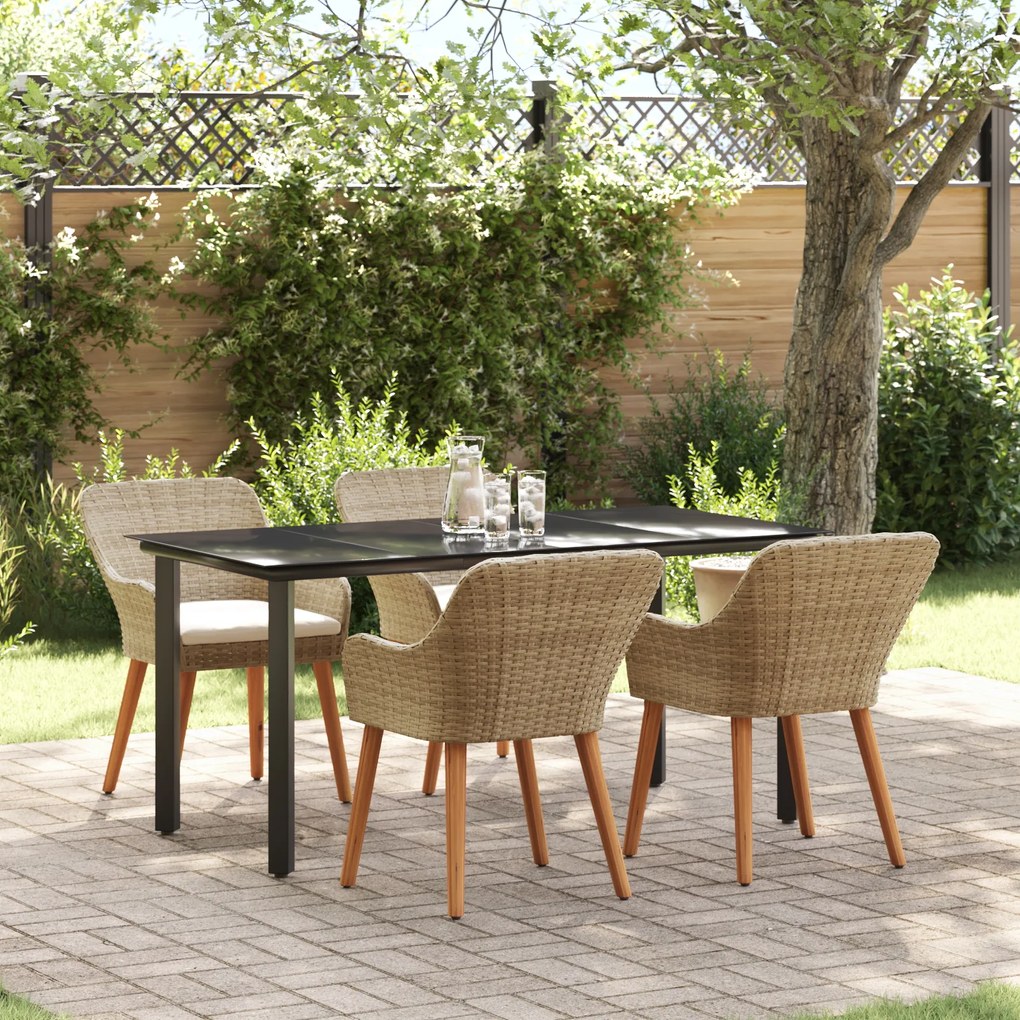 vidaXL Set de dining pentru grădină 5 piese Bej Ratan Poliat