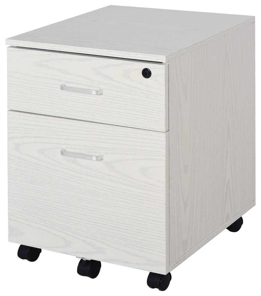 Vinsetto Dulap cu Sertar, cu 2 chei si cu 5 roti, dulap pentru depozitare documente, 40x44x54.6 cm, Design Compact, Alb | Aosom Romania