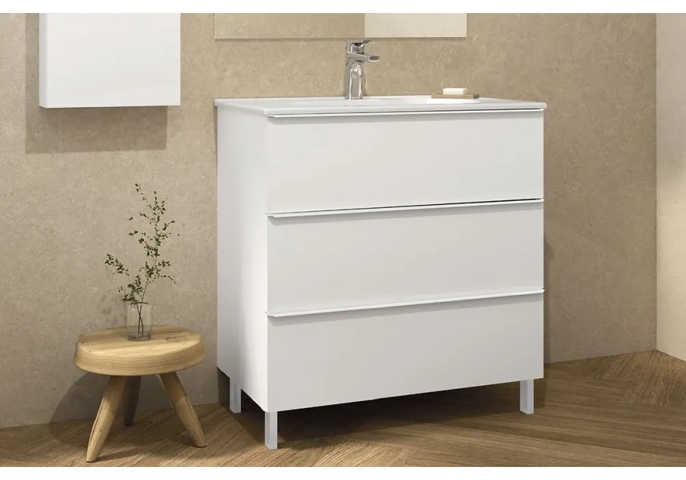 MOBILIER SHONA 80X46X56.5 ALB MAT,3 SERTARE,CU LAVOAR KLEA Alb mat, 800x460 mm