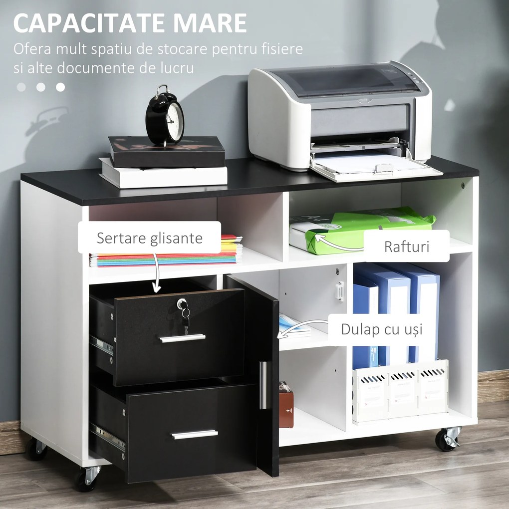 HOMCOM Suport Imprimantă cu Sertare Dulapior Multifuncțional Spațiu de Stocare pentru Birou și Acasă Design Modern Alb | Aosom Romania