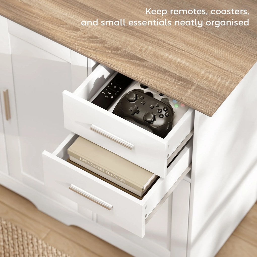 HOMCOM Comodă Modernă din Lemn cu 2 Sertare și 2 Dulapuri, 100x40x78 cm, Alb și Culoare Lemn | Aosom Romania