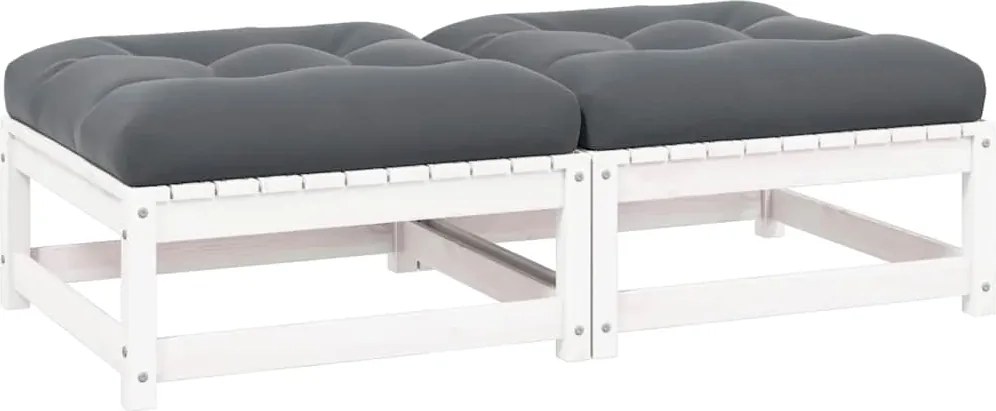 vidaXL Taburete de grădină cu perne, 2 buc., alb, lemn masiv de pin