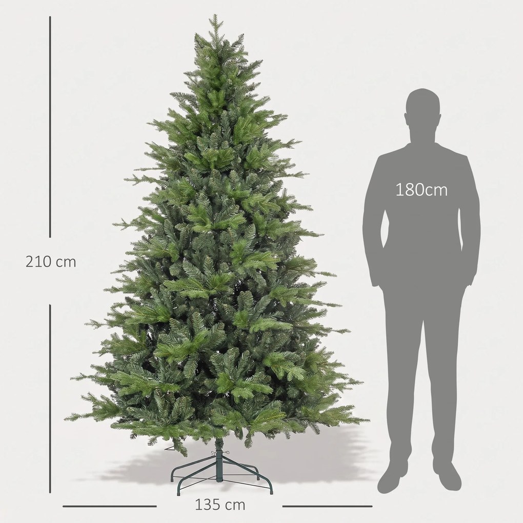 HOMCOM Brad de Crăciun Artificial cu 1821 Crengi, Brad de Crăciun Pliabil cu Bază Metalică, Ø117x180 cm, Verde | Aosom Romania