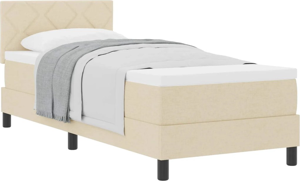 vidaXL Pat cu arcuri cu saltea cu headboard Crem 80 x 200 cm țesătură
