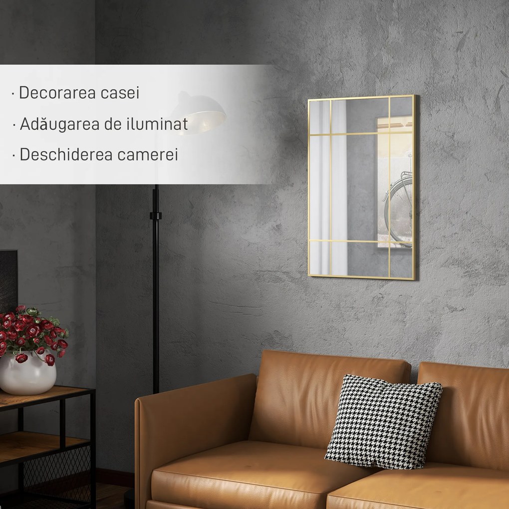 Homcom Oglinda Perete – Dreptunghiulara cu Cadru Metalic Stil Fereastra | Aosom Romania