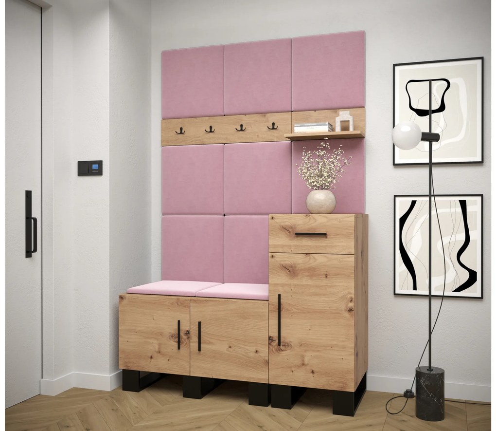 Set mobilier pentru hol Amanda 5 (Stejar artisan + roz). 1085894