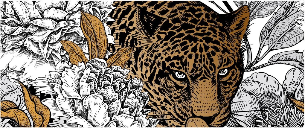 Tablou - Leopard între flori (120x50 cm)