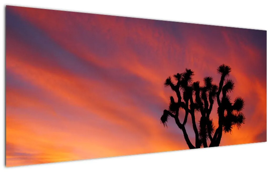 Tablou apus de soare deasupra siluetei unui copac (120x50 cm)