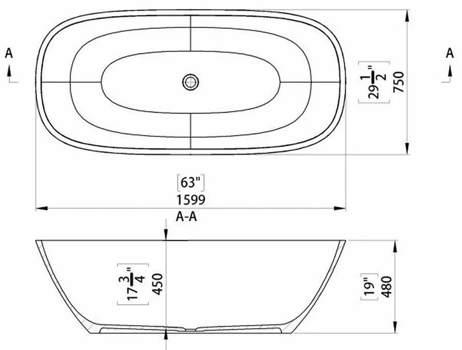 Cada baie freestanding ovala, compozit, 160 x 75 cm, Cast Marble Arona