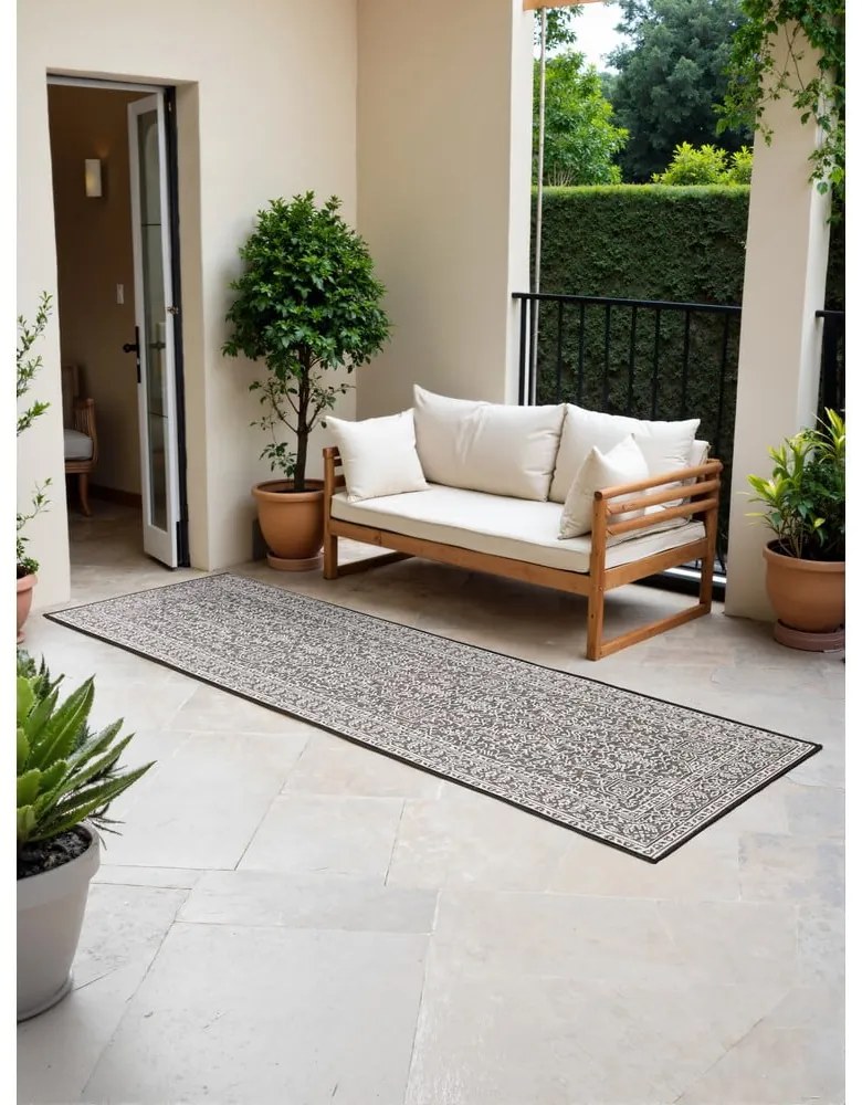 Covor tip traversă pentru interior și exterior alb-negru 80x250 cm Duet Kona – NORTHRUGS