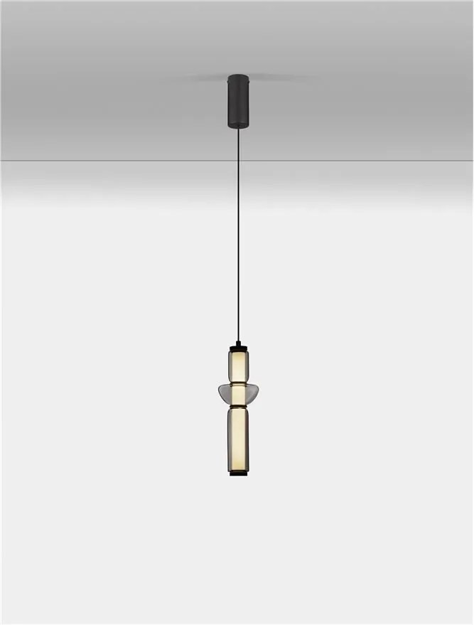 Pendul LED modern, Metal, Negru, Sticla, Fumurie, Ulon