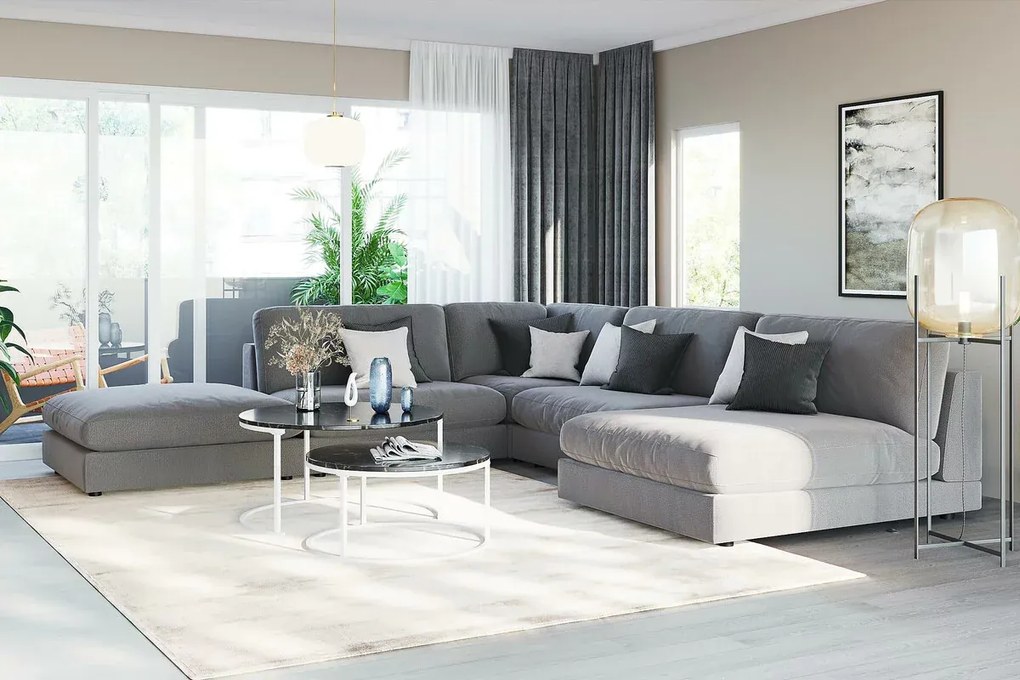 Colțar modular Seattle L121Gri, 336x336x87cm, Picioare: Plastic