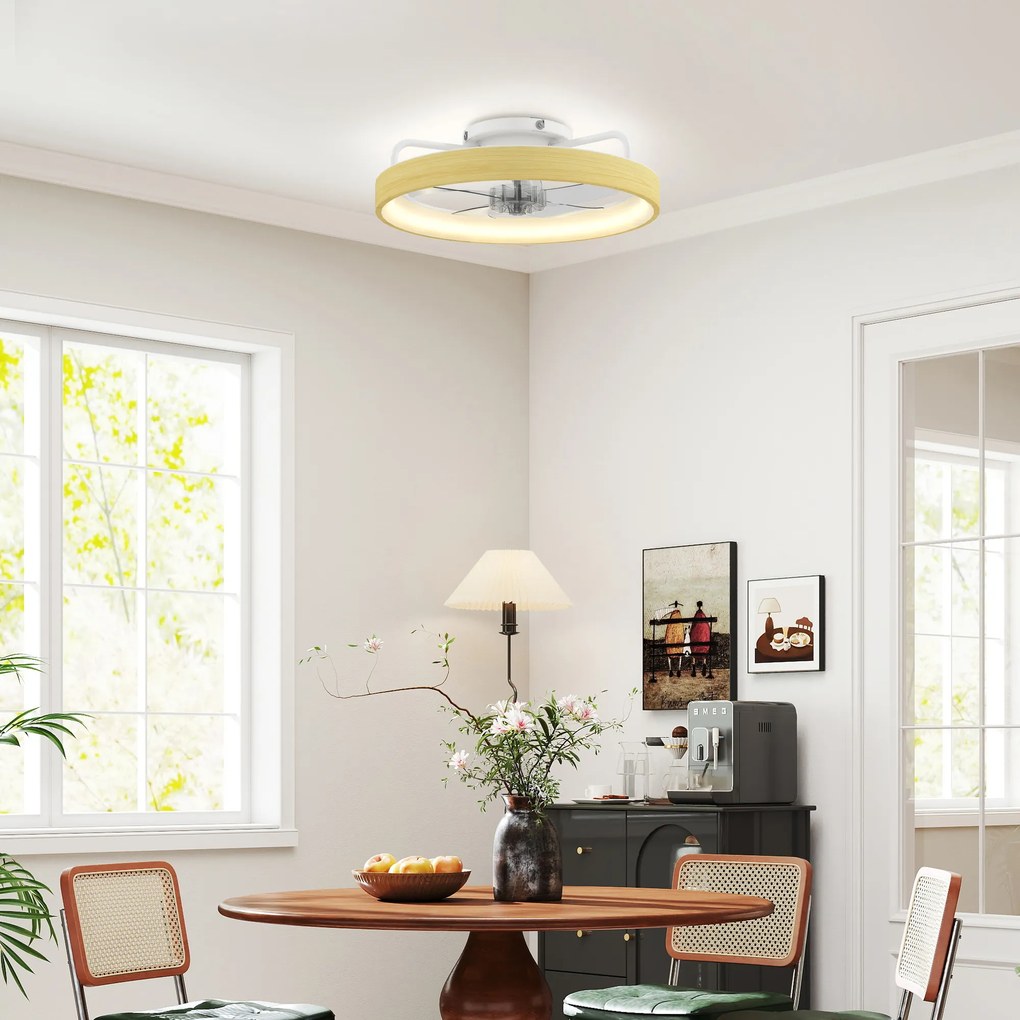 HOMCOM Ventilator de tavan cu lumină LED plafonier ventilator Ø49cm 7 pale 6 viteze luminozitate reglabilă mod vară-iarnă | Aosom Romania