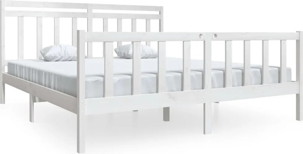 vidaXL Cadru de pat Super King, alb, 180x200 cm, lemn masiv