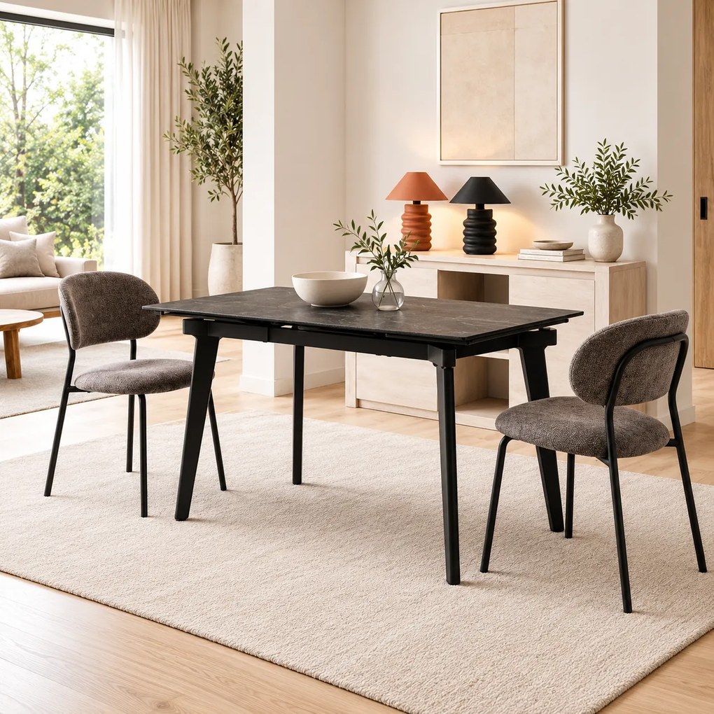 Masă ceramică extensibilă Maura negru 120/80 cm + 2 extensii 30 cm