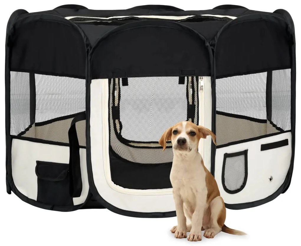 Tarc de caini pliabil cu sac de transport, negru, 110x110x58 cm Negru, 110 x 110 x 58 cm