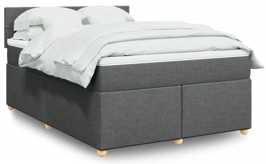 vidaXL Pat continental cu saltea, gri închis, 160x200 cm, țesătură