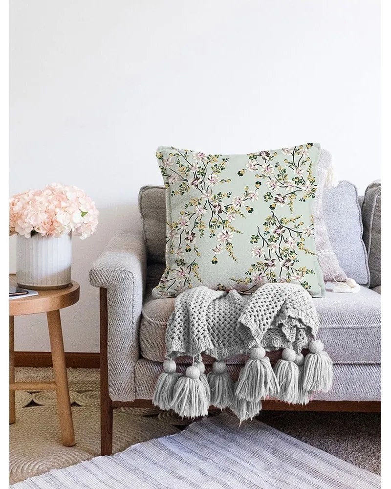 Față de pernă din amestec de bumbac Minimalist Cushion Covers Bloom, 55 x 55 cm, verde