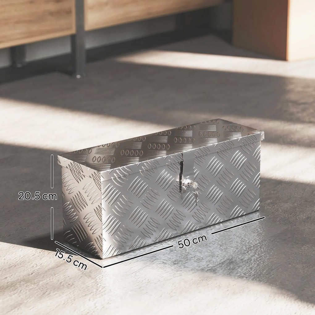 HOMCOM Cutie de Scule de 2 kg cu Încuietoare cu Cheie și Geantă pentru Unelte, 50x15.5x20.5 cm, Argintiu | Aosom Romania